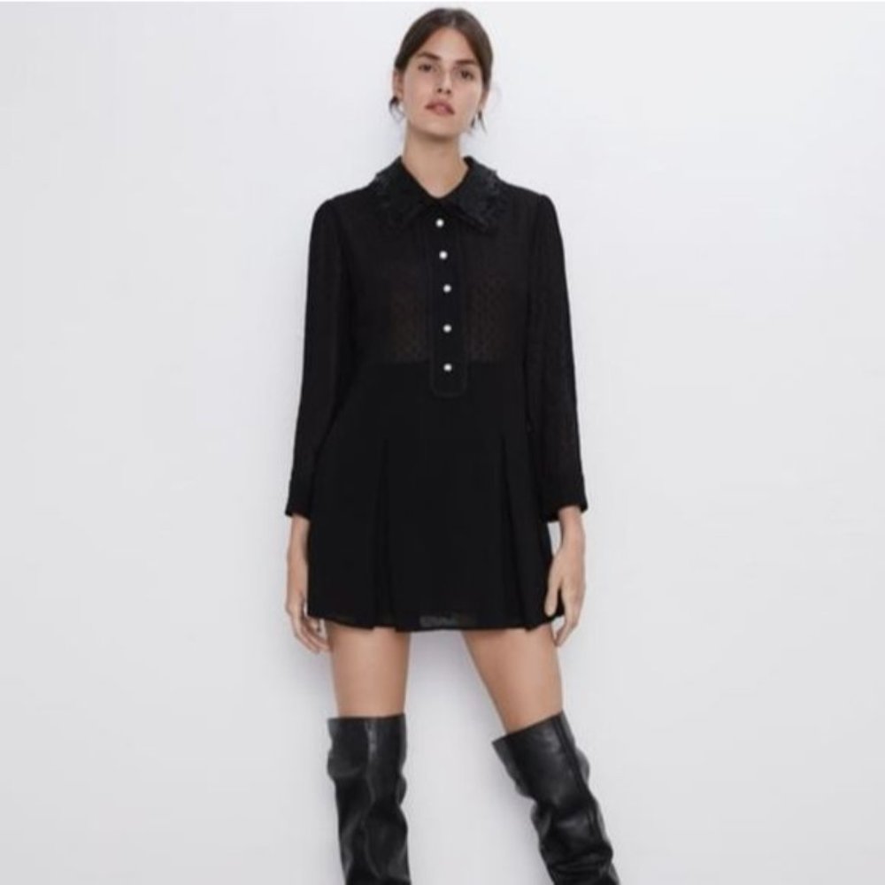 Zara Jewel Button Dotted Mesh Jumpsuit Black L